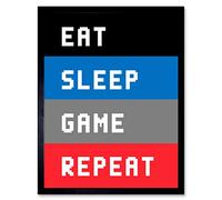 Artery8 Video Game Quote Eat Sleep Game Repeat Pixels Art Print Framed Poster Wall Decor 12x16 inch