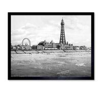 Artery8 View From North Pier Blackpool Lancashire 1895 Old BW Framed Art Print in Grey | Size: W12" x H16" Artery8 Grey W12" x H16"