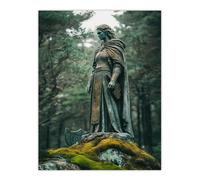 Artery8 Viking Shield Maiden Warrior Statue in Forest Living Room Large Wall Art Poster Print Thick Paper 18X24 Inch