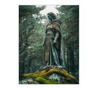Artery8 Viking Shield Maiden Warrior Statue in Forest Wall Art Print in Green | Size: W12" x H16" Artery8 Green W12" x H16"