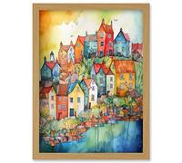 Artery8 Village Of Manarola Italy Folk Art Artwork Framed Wall Art Print A4