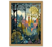 Artery8 Village Through Sherwood Forest Tree Landscape Artwork Framed A3 Wall Art Print