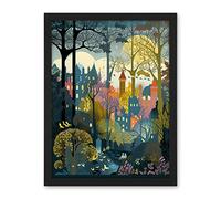 Artery8 Village Through Sherwood Forest Tree Landscape Artwork Framed Wall Art Print 18X24 Inch