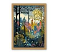 Artery8 Village Through Sherwood Forest Tree Landscape Artwork Framed Wall Art Print 18X24 Inch