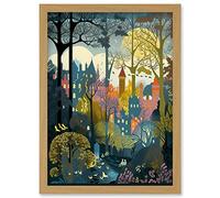 Artery8 Village Through Sherwood Forest Tree Landscape Artwork Framed Wall Art Print A4