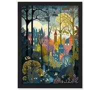 Artery8 Village Through Sherwood Forest Tree Landscape Artwork Framed Wall Art Print A4