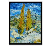 Artery8 Vincent van Gogh Framed Wall Art Print The Poplars at Saint Remy in Blue | Size: A4 Artery8 Blue A4