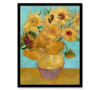 Artery8 Vincent van Gogh Framed Wall Art Print Vase with Twelve Sunflowers in Blue | Size: A4 Artery8 Blue A4