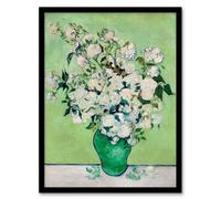 Artery8 Vincent Van Gogh Framed Wall Art Print White Roses In Green Vase - A3 Size