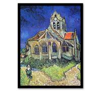 Artery8 Vincent van Gogh Framed Wall Art The Church at Auvers Oil Painting in Blue | Size: A3 Artery8 Blue A3