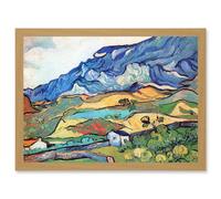Artery8 Vincent Van Gogh Les Alpilles Mountain Landscape Artwork Framed Wall Art Print A4 in Light Oak Artery8 Light Oak