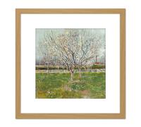 Artery8 Vincent Van Gogh Orchard In Blossom Plum Trees 8X8 Inch Square Wooden Framed Wall Art Print Picture with Mount in Light Oak Artery8 Light Oak