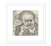 Artery8 Vincent Van Gogh Portrait Dr Gachet Illustration 8X8 Inch Square Wooden Framed Wall Art Print Picture with Mount in White Artery8 White