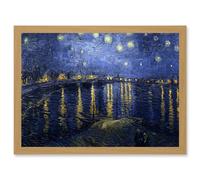 Vincent Van Gogh Starry Night Over Rhone 1888 A4 Artwork Framed Wall Art Print Artery8 Light Oak One Size