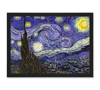 Vincent Van Gogh Starry Night Strs Swirl 1888 A4 Artwork Framed Wall Art Print Artery8 Black One Size