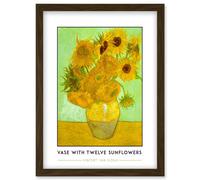 Artery8 Vincent Van Gogh Vase With Twelve Sunflowers Painting Artwork Framed Wall Art Print A4 in Brown Artery8 Brown