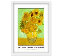 Artery8 Vincent Van Gogh Vase With Twelve Sunflowers Painting Artwork Framed Wall Art Print A4 in White Artery8 White