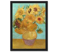 Artery8 Vincent Willem Van Gogh Dutch Sunflowers Painting Artwork Framed Wall Art Print A4 in Black Artery8 Black