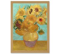 Vincent Willem Van Gogh Dutch Sunflowers Painting Artwork Framed Wall Art Print A4 Artery8 Light Oak One Size