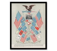 Artery8 Vintage 1901 Flags of the American Union Framed Wall Art Print A4 Artwork : Vintage American Flag Artwork Ideal For Office Or Lounge Celebrating History Unity And Symbolism