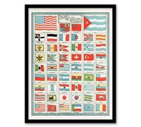 Artery8 Vintage 1901 Framed Wall Art Print Flags Of All Nations Of The World - A4 Size