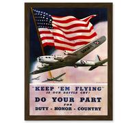 Vintage Ad Military Air Force Bomber Flag USA WW2 War A4 Artwork Framed Wall Art Print Artery8 Brown One Size