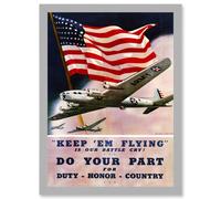 Artery8 Vintage Ad Military Air Force Bomber Flag USA WW2 War A4 Artwork Framed Wall Art Print in Light Grey Artery8 Light Grey