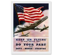Vintage Ad Military Air Force Bomber Flag USA WW2 War A4 Artwork Framed Wall Art Print Artery8 White One Size
