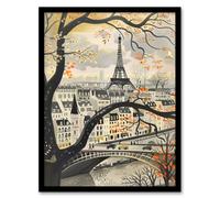 Artery8 Vintage Autumn in Paris Cityscape Eiffel Tower Framed Art Print in Beige | Size: W12" x H16" Artery8 Beige W12" x H16"