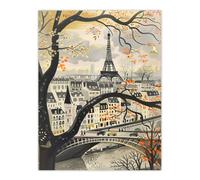 Vintage Autumn in Paris Cityscape Eiffel Tower Wall Art Print Artery8 Beige W24 inch x H32 inch