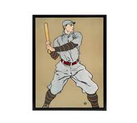 Artery8 Vintage Baseball Player Drawing Framed Canvas Wall Art Print E Penfield in Beige | Size: W18" x H24" Artery8 Beige W18" x H24"