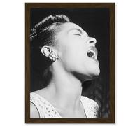 Vintage Blues Jazz Singer Legend Billie Holiday Black & White A4 Artwork Framed Wall Art Print Artery8 Brown One Size