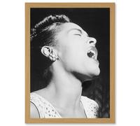 Vintage Blues Jazz Singer Legend Billie Holiday Black & White A4 Artwork Framed Wall Art Print Artery8 Light Oak One Size