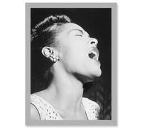 Artery8 Vintage Blues Jazz Singer Legend Billie Holiday Black & White A4 Artwork Framed Wall Art Print in Light Grey Artery8 Light Grey