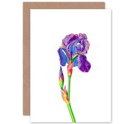 Artery8 Vintage Bright Botanicals Iris Greetings Card in Purple Artery8 Purple