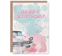 Artery8 Vintage Car Lover Pastel Colour Watercolour For Him Man Birthday Card
