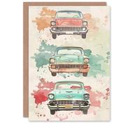 Artery8 Vintage Car Lover Pastel Watercolour Paint Splat Blank For Him Or Her Art Birthday Card