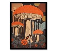 Artery8 Vintage Cep Mushroom Aesthetic Earthy Orange Boletus Kitchen Artwork Framed Wall Art Print A4