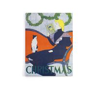 Artery8 Vintage Christmas Woman With Cat Canvas Wall Art Print E Penfield in Red | Size: W24" x H32" Artery8 Red W24" x H32"