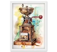 Artery8 Vintage Coffee Grinder Modern Watercolour Painting Modern Watercolour Painting Artwork Framed Wall Art Print A4
