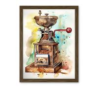 Artery8 Vintage Coffee Grinder Modern Watercolour Painting Modern Watercolour Painting Artwork Framed Wall Art Print 18X24 Inch
