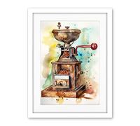 Artery8 Vintage Coffee Grinder Modern Watercolour Painting Modern Watercolour Painting Artwork Framed Wall Art Print 18X24 Inch