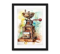 Artery8 Vintage Coffee Grinder Modern Watercolour Painting Modern Watercolour Painting Artwork Framed Wall Art Print 18X24 Inch
