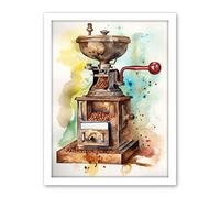 Artery8 Vintage Coffee Grinder Modern Watercolour Painting Modern Watercolour Painting Artwork Framed Wall Art Print 18X24 Inch