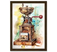 Artery8 Vintage Coffee Grinder Modern Watercolour Painting Modern Watercolour Painting Artwork Framed A3 Wall Art Print