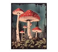 Vintage Fly Agaric Fairy Mushroom Toadstool Earthy Aesthetic Kitchen Extra Large XL Wall Art Poster Print Artery8 Multi W24 inch x H32 inch
