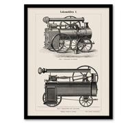 Artery8 Vintage Framed Wall Art Lokomobilen Locomotive Steam Train Engine - A4 Size