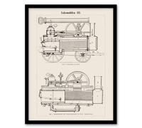 Artery8 Vintage Framed Wall Art Print Locomotive Train Engine Compartments - A3 Size