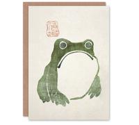Artery8 Greeting Card Vintage Japanese Cute Grumpy Frog Matsumoto Hoji Blank For Him Or Her Art Birthday Card