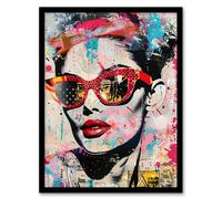 Artery8 Vintage Lady Sunglasses Portrait Street Pop Art Framed Art Print | Size: W12" x H16" Artery8 Multicolor W12" x H16"
